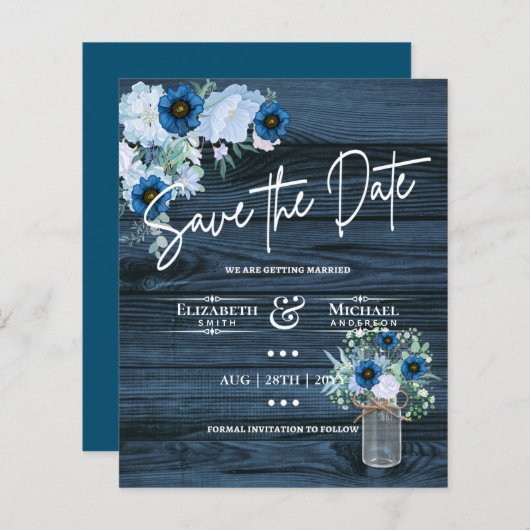 Papier Budget Marine Dusty Blue Floral Rustic Mariage (Devant / Derrière)