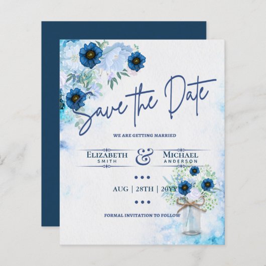 Papier Budget Marine Dusty Blue Floral Rustic Mariage (Devant / Derrière)