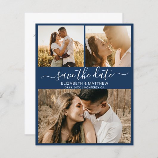 Papier Budget Marine et White Script Photo Enregistrer la (Devant / Derrière)