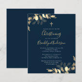 Papier Budget Marine Gold Eucalyptus Christening Invitati (Devant / Derrière)