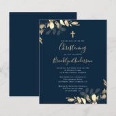 Papier Budget Marine Gold Eucalyptus Christening Invitati (Devant / Derrière)