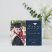 Papier Budget Marine Gold Formal Script Photo Graduation (Debout devant)