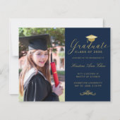 Papier Budget Marine Gold Formal Script Photo Graduation (Devant)