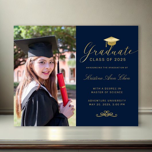 Papier Budget Marine Gold Formal Script Photo Graduation