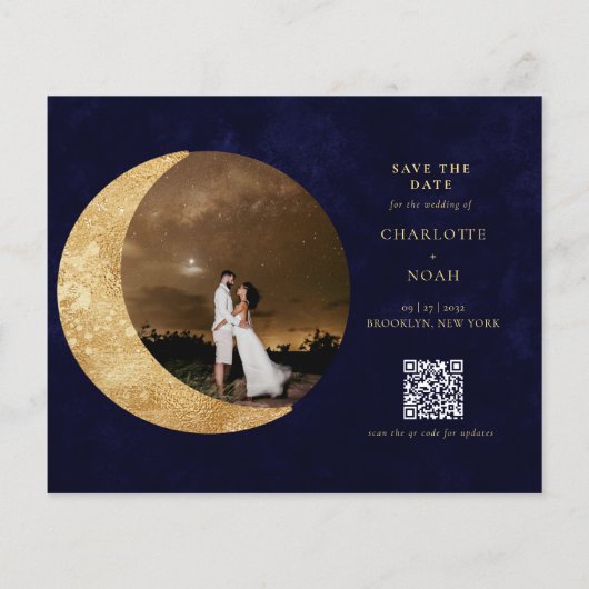 Papier BUDGET Marine Gold Moon Stars Photo QR Code Mariag (Dos)