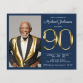 Papier Budget Marine Gold Photo 90th Birthday Invitation (Devant)