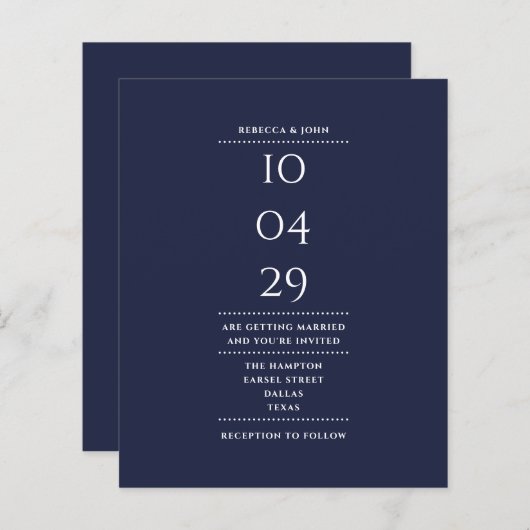 Papier Budget Marine Mariage bleu Date Invitation (Devant / Derrière)