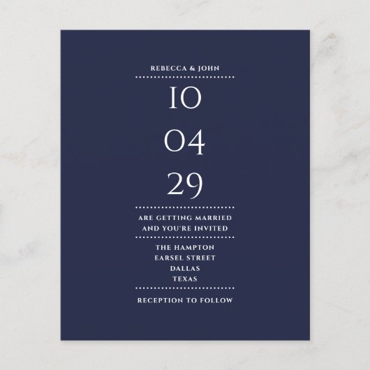 Papier Budget Marine Mariage bleu Date Invitation (Devant)