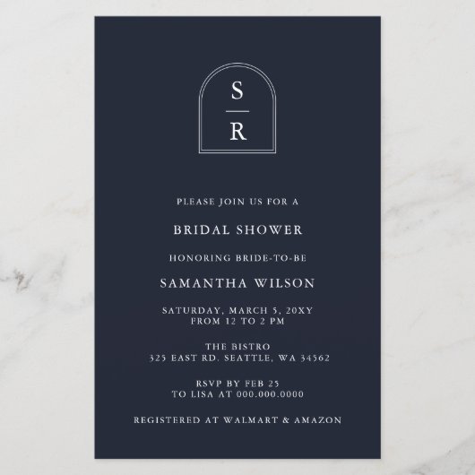 Papier Budget Marine Monogramme Invitation de la douche n (Devant)