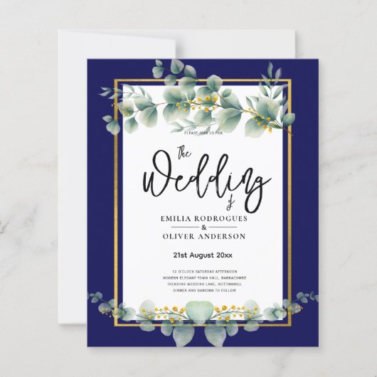 Papier BUDGET MARINE OR Eucalyptus Mariage Inviter QR COD (Devant)