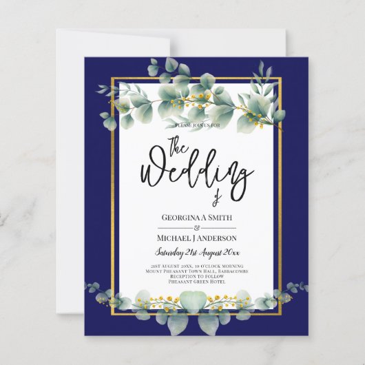 Papier BUDGET MARINE OR Eucalyptus Mariage Inviter QR COD (Devant)