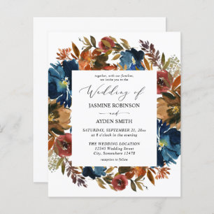 Papier Budget Marine, Orange et Brown Floral Mariage
