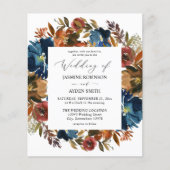 Papier Budget Marine, Orange et Brown Floral Mariage (Devant)