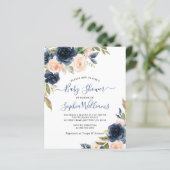 Papier Budget Marine & Pink Floral Baby shower Invitation (Debout devant)