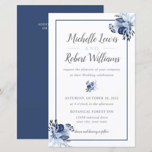 Papier BUDGET Marine Plutôt Grey Floral 5,5x8,5 mariage (Devant / Derrière)