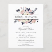 Papier Budget Marine rose Floral nuptiale Invitation (Devant)
