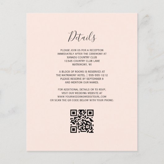 Papier Budget Marine Rose Gold Agate Blush QR Code Mariag (Dos)