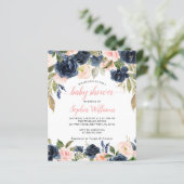 Papier Budget Marine & Roses Rose Baby shower Invitation (Debout devant)