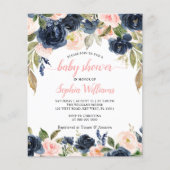 Papier Budget Marine & Roses Rose Baby shower Invitation (Devant)