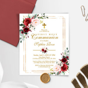 Papier Budget Marsala & Gold First Communion Invitation