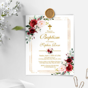 Papier Budget Marsala & Gold Frame Baptism Invitation