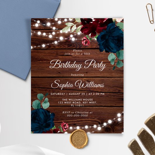 Papier Budget Marsala & Marine Anniversaire Fête Invitati