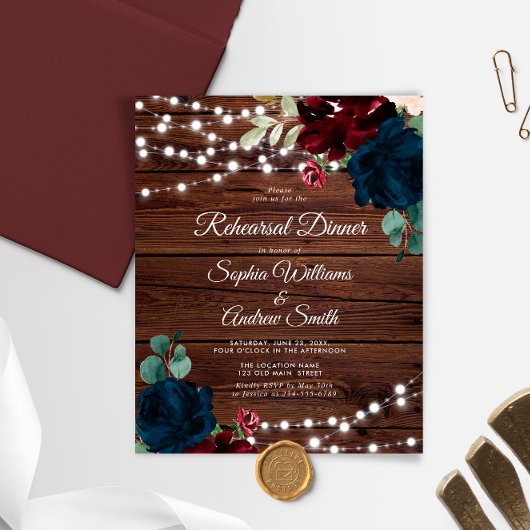 Papier Budget Marsala & Marine Rehearer Dîner Invitation