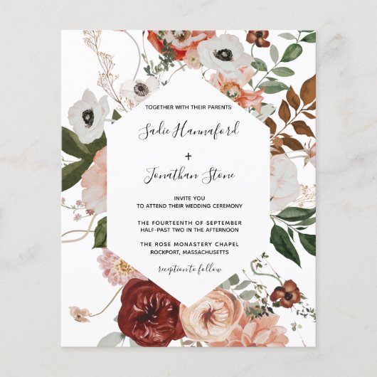 Papier Budget Marsala Pink Terracotta Mariage Floral (Devant)