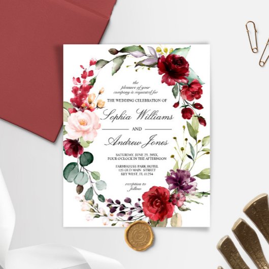 Papier Budget Marsala Rose Floral Faire-part de mariage
