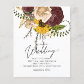 Papier BUDGET Marsala Roses Tournesols de mariage Invitat (Devant)