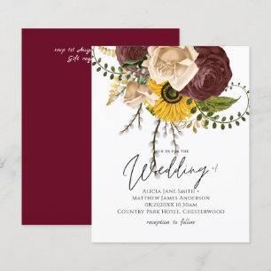 Papier BUDGET Marsala Roses Tournesols de mariage Invitat
