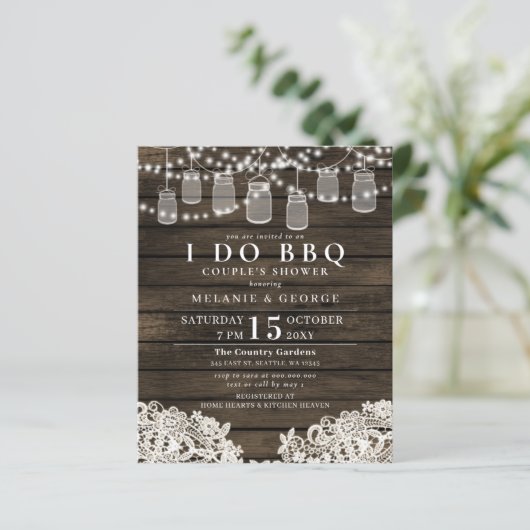 Papier Budget mason jars BBQ Couples Douche Invitation (Debout devant)