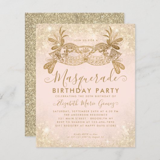 Papier Budget Masquerade Blush Parties scintillant or ros (Devant / Derrière)