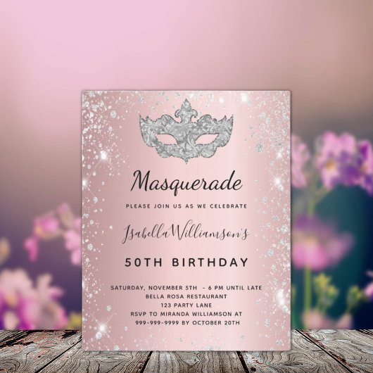 Papier Budget Masquerade fête blush rose argent parties s
