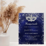 Papier Budget Masquerade marine bleu argent anniversaire<br><div class="desc">Pour une Masquerade élégante, 21e (ou tout âge) anniversaire. Arrière - plan bleu marine tendance, la couleur bleue est inégale. Décoré avec de la poussière de parties scintillant en faux argent et un masque masqué. Personnalisez et ajoutez un nom, un âge et des détails de la fête. Le nom est...</div>