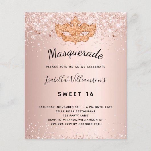 Papier Budget Masquerade rose or parties scintillant Swee (Devant)