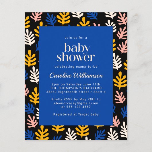 Papier Budget Matisse Botanique Bleu Baby shower Noir (Devant)