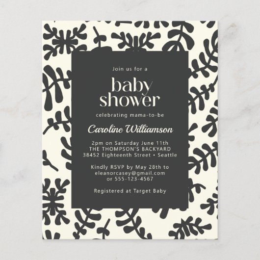 Papier Budget Matisse Botanique Noir Blanc Baby shower (Devant)