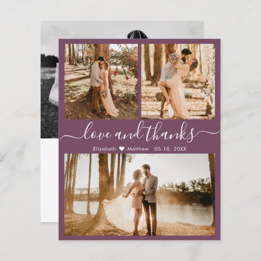 Papier Budget Mauve 3 Photo Collage Mariage Merci (Devant / Derrière)