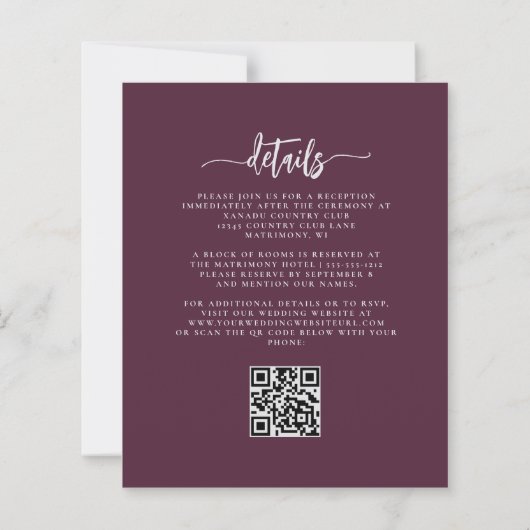 Papier Budget Mauve Silver Floral QR Code Wedding Invite (Dos)