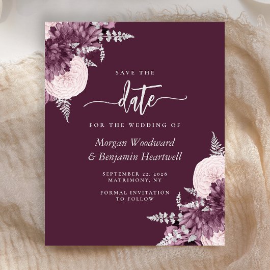 Papier Budget Mauve Silver Floral Save the Date