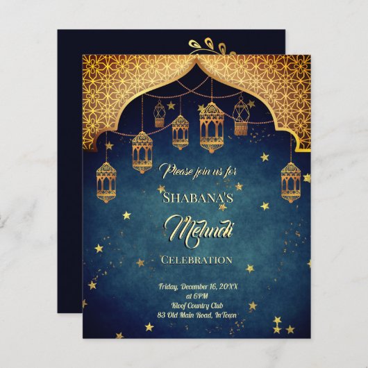 Papier Budget Mehndi Arabian invitation de design marocai (Devant / Derrière)