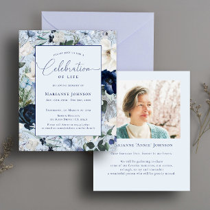 Papier Budget Mémorial Bleu Floral Célébration de la vie