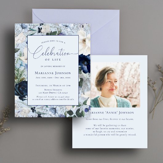 Papier Budget Mémorial Bleu Floral Célébration de la vie