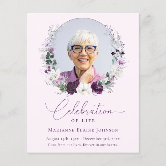 Papier Budget Mémorial Floral Rose Célébration de la Vie (Devant)