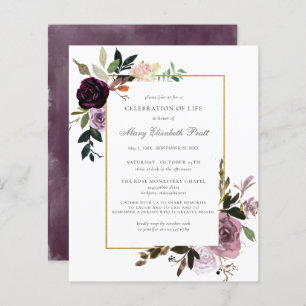 Papier Budget Memorial Service Purple Floral Invitation