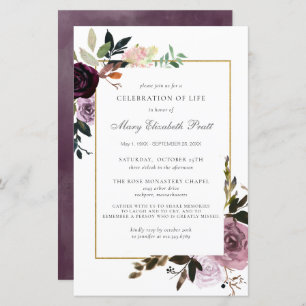 Papier Budget Memorial Service Purple Floral Invitation