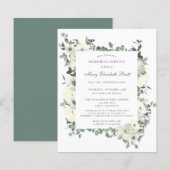 Papier Budget Memorial Service White Floral Invitation (Devant / Derrière)