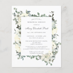 Papier Budget Memorial Service White Floral Invitation