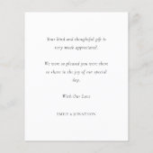 Papier Budget Merci aux jeunes mariés Photo Mariage Merci (Dos)